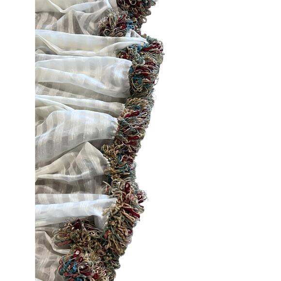 Vintage Custom Designer Pinch Pleat Ivory Valance Rustic Bohemian Fringe 94” - Picture 5 of 6